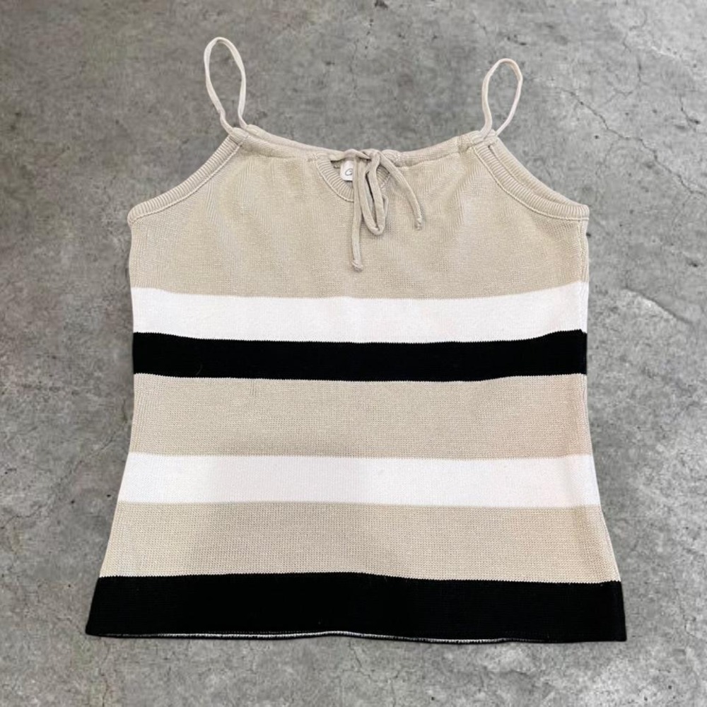 y2k brown and white striped tank top small